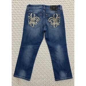 Miss Me Capri Jeans Women's Size 29 Blue Denim White Stitch Rhinestone JP6048P5